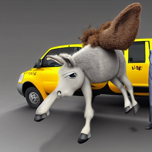 Donkey riding a taxi, 3D