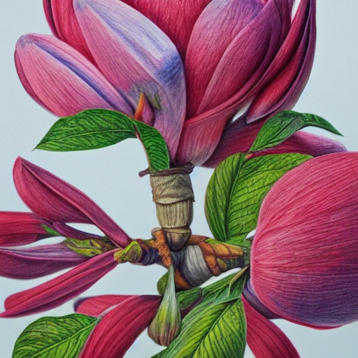 Colored pencil art on paper, Magnolia, highly detailed, artstation, MasterPiece, Award-Winning, Caran d'Ache Luminance