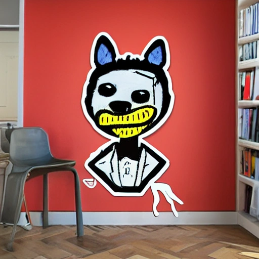 funny dog sticker, Cartoon in Jean-Michel Basquiat style, 3D