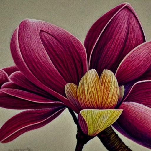 Colored pencil art on paper, Magnolia, highly detailed, artstation, MasterPiece, Award-Winning, Caran d'Ache Luminance