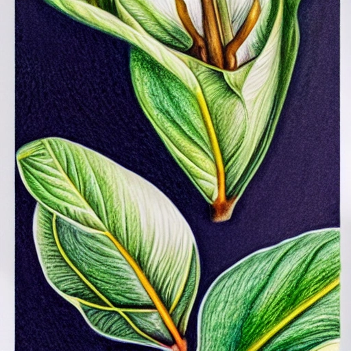 Colored pencil art on paper, Magnolia, highly detailed, artstation, MasterPiece, Award-Winning, Caran d'Ache Luminance, only leaf