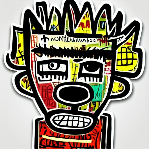 dog sticker in Jean-Michel Basquiat style, sticker is places on white background