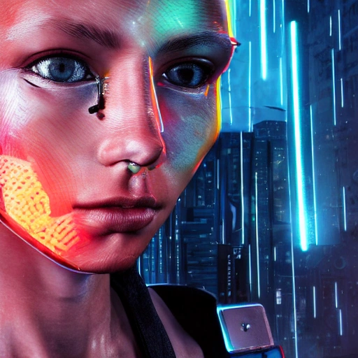 side close up portrait of 1 cyberpunk girl, detailed face, spotlight, cyberpunk city, wired, multicolored, vibrant high contrast, hyperrealistic, photografic, 8k, epic ambient light, octane render, Pencil Sketch