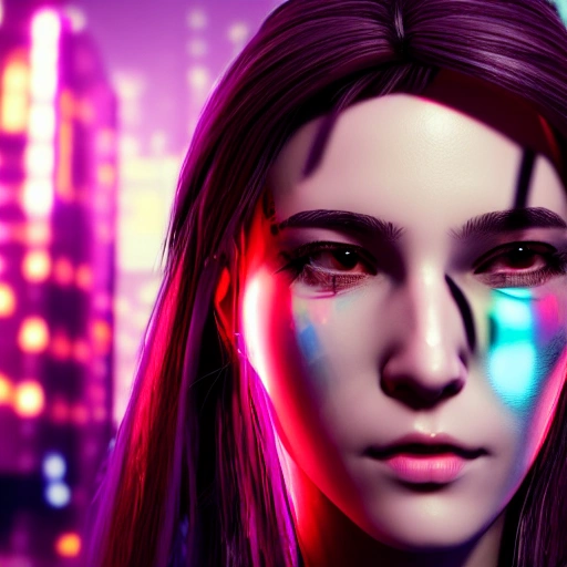 side close up portrait of 1 cyberpunk girl, detailed face, spotlight, cyberpunk city, wired, multicolored, vibrant high contrast, hyperrealistic, photografic, 8k, epic ambient light, octane render,