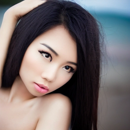 ((beautiful stunning young woman vietnamese )) ,(standing on the beach ), 8k ,((supper relistic eyes)),mint skin condition,long silky black hair, natural look,humble face,sharp eyes brown, photographic , detailed body,nice breast , ultra realistic, concept art, elegant, highly detailed, intricate, sharp focus, depth of field, f/1.8, 85mm,  (centered image composition), (professionally color graded), ((bright soft diffused light)), 