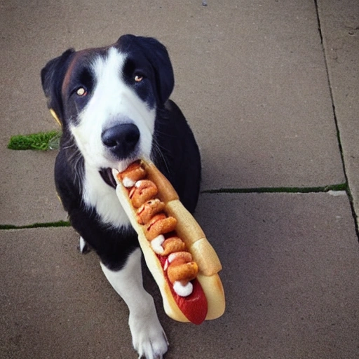 Dog eating a Hotdog