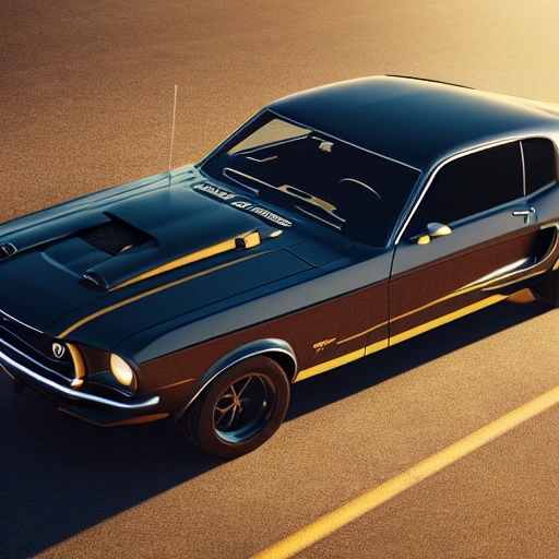 John Wick stands next to a Ford Mustang Boss 429 and drinks coffee, high resolution, octane render, soft studio light, 16:9, HD, 8k, photorealism, wide shot, 35mm, cinematic