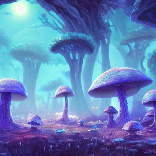 concept art painting of a fantasy alien fungal landscape at nigh ...