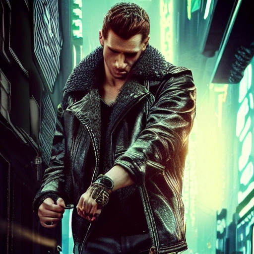 mdjrny-v4 style, symmetric, cyberpunk, intricate, centred 3d render ultra detailed of a neanderthal wearing in leather jacket, 150 mm, beautiful studio soft light, rim light, vibrant details, luxurious antic, hyperrealistic, anatomical, blade runner atmosphere , elegant, octane render, by Andrzej Marszalek art, 8k, 3D