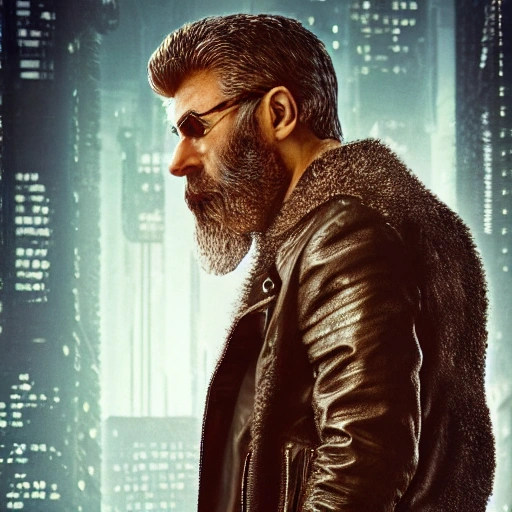 mdjrny-v4 style, symmetric, cyberpunk, intricate, centred 3d render ultra detailed of a neanderthal with beard wearing in leather jacket, 150 mm, beautiful studio soft light, rim light, vibrant details, luxurious antic, hyperrealistic, anatomical, blade runner atmosphere , elegant, octane render, by Andrzej Marszalek art, 8k, 3D