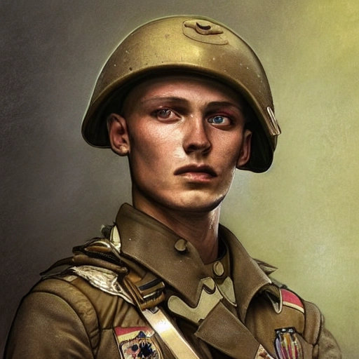 Perfect drawing of a brave Ukrainian soldier after victory in the great war, wearing a coat of arms of Ukraine, complex, highly detailed, 3D, popular on artstation, complex, elegant, highly detailed, digital painting, artstation, concept art, smooth, sharp focus, illustration , art by artgerm and greg rutkowski and Alfons Mucha, 8k