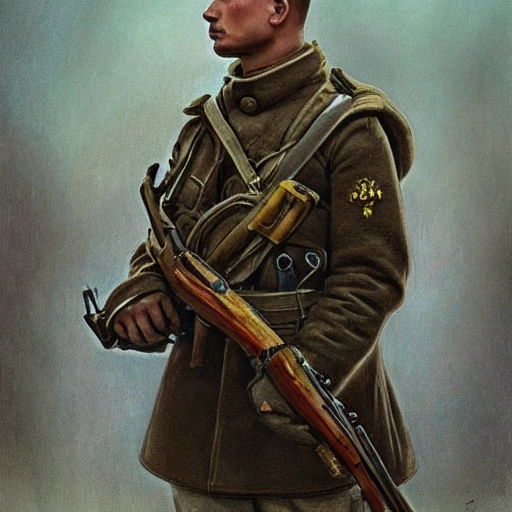 Perfect drawing of a brave Ukrainian soldier after victory in the great war, wearing a coat of arms of Ukraine, complex, highly detailed, 3D, popular on artstation, complex, elegant, highly detailed, digital painting, artstation, concept art, smooth, sharp focus, illustration , art by artgerm and greg rutkowski and Alfons Mucha, 8k