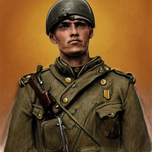 Perfect drawing of a brave Ukrainian soldier after victory in the great war, wearing a coat of arms of Ukraine, complex, highly detailed, 3D, popular on artstation, complex, elegant, highly detailed, digital painting, artstation, concept art, smooth, sharp focus, illustration , art by artgerm and greg rutkowski and Alfons Mucha, 8k