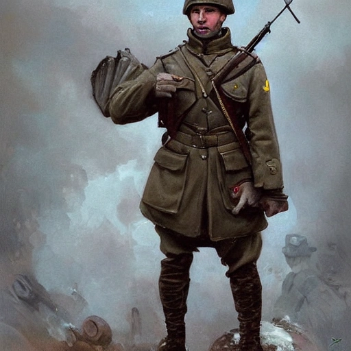 Perfect drawing of a brave Ukrainian soldier after victory in the great war, wearing a coat of arms of Ukraine, complex, highly detailed, 3D, popular on artstation, complex, elegant, highly detailed, digital painting, artstation, concept art, smooth, sharp focus, illustration , art by artgerm and greg rutkowski and Alfons Mucha, 8k