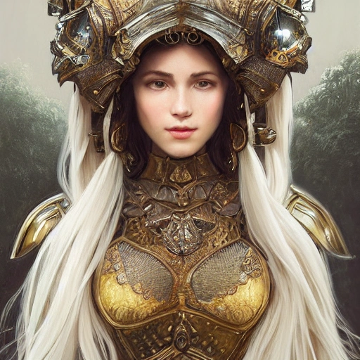 girl with lion in wearing armor, fantasy, intricate, elegant, highly detailed, digital painting, artstation, concept art, smooth, sharp focus, illustration, art by artgerm and greg rutkowski and alphonse mucha, detail 8k, render ultra detailed, centred 3d 150 mm, beautiful studio soft light, rim light, vibrant details,  hyperrealistic, anatomical, elegant, octane render, 8k, 3D, 16:9, HD, mdjrny-v4 style