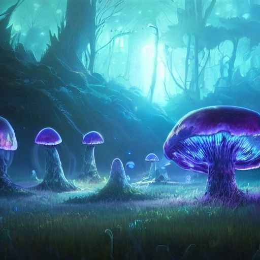 concept art painting of a fantasy alien fungal landscape at nigh ...