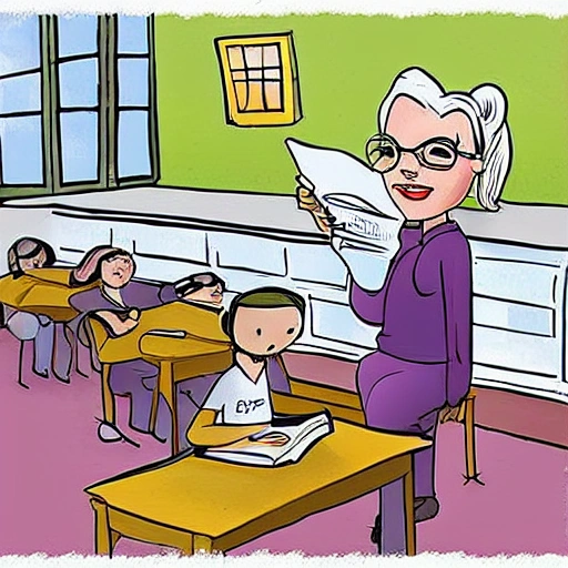 maestra leyendo a los alumnos, Cartoon