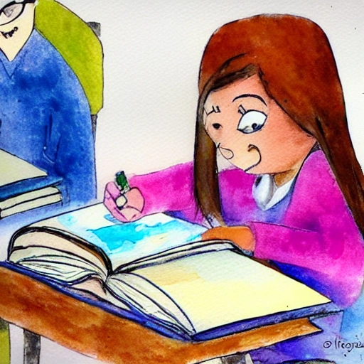 maestra leyendo a los alumnos, Cartoon, 3D, Water Color, Water Color, Water Color