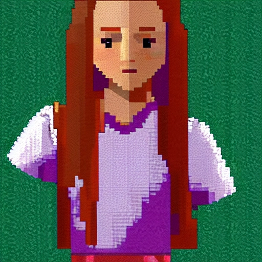 Sadie Sink as a pixel art version. Simetric face and body. 