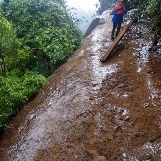 hacerlo en una montaña día lluvioso, escalando.