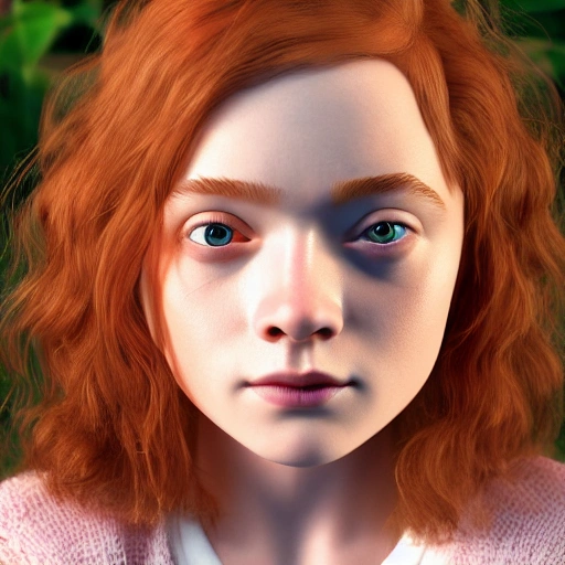 Sadie Sink as a adult. high definition, simetric face, Blender 3d, Z-brush, Unity, 8k.