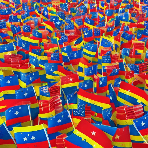 general view of 20 venezuela flags, detailed texture, spotlight, cyberpunk city, wired, multicolored, vibrant high contrast, hyperrealistic, photografic, 8k, epic ambient light, octane render