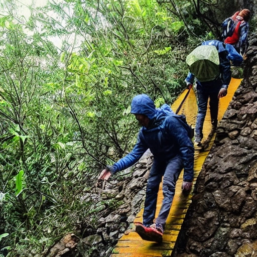 hacerlo en una montaña día lluvioso, escalando.