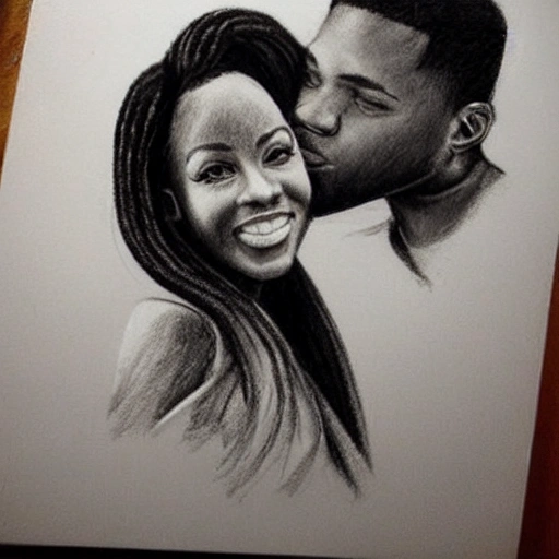 draw a black couple, Pencil Sketch, 3D