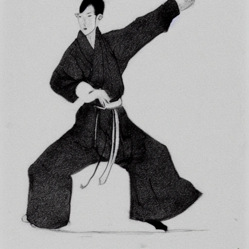 picture is in black and white 2d animation skinny chinese man in wudang kung fu suit pushing a giant ball up a hill

, Pencil Sketch