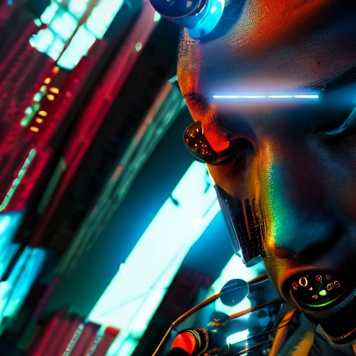 side close up portrait of 1 cyberpunk benkos bioho warrior , detailed face, spotlight, cyberpunk city, wired, multicolored, vibrant high contrast, hyperrealistic, photografic, 8k, epic ambient light, octane render