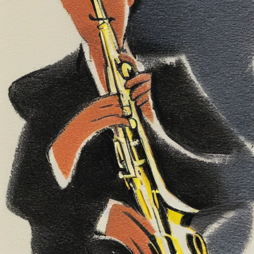 Man Playing Saxophone, 2b pencel, Sketch,detail,16:9