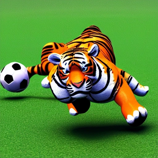 Tiger playing football, 3D