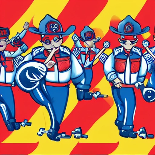 bomberos con bandera chilena, Trippy, Cartoon