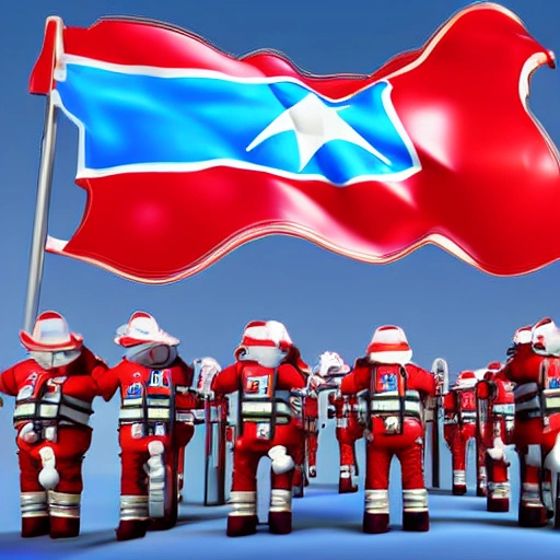 bomberos con bandera chilena, Trippy, Cartoon, 3D