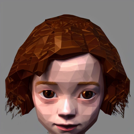 Sadie Sink as a low poly, looking to camera. simetric face, Blender 3d, Z-brush, Unity, 3D Max, Unreal