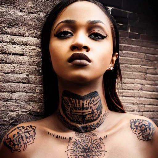 1 sexy girl brown skin perfect breast detailed face tattoos   Arthubai