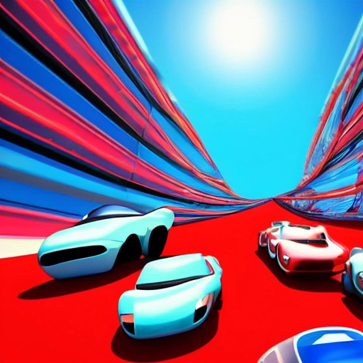 , Trippy, racing cars with blue sky background 