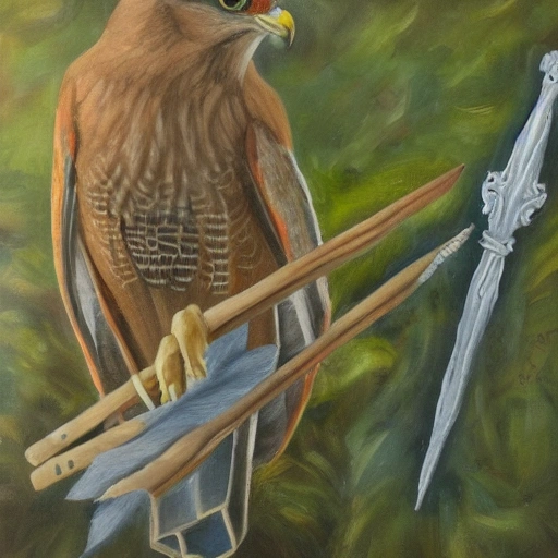 sparrowhawk and wand of cypress, Oil Painting