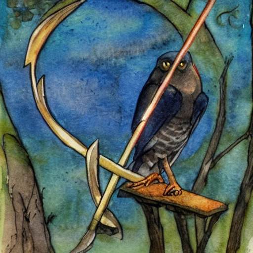 sparrowhawk and wand of cypress, Water Color