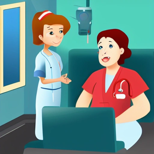 Nurse is inspecting a patient cartoon
