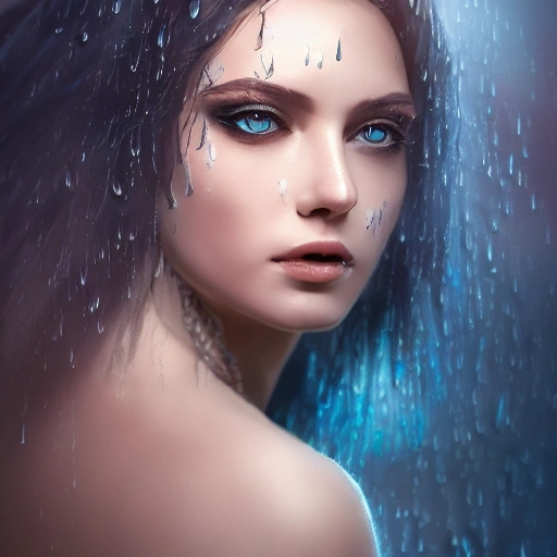 professional portrait of an extremely beautiful pride goddess of rain, expressive, smokey eye makeup, clear blue eyes, precious elegant clothes, long straight black hair, crown, intricate, highly detailed, sharp focus, photo realism, 3d render, by Greg rutkowski, Rembrandt, Stefan kostic, Stanley Lau, 8 k, divine, celestial