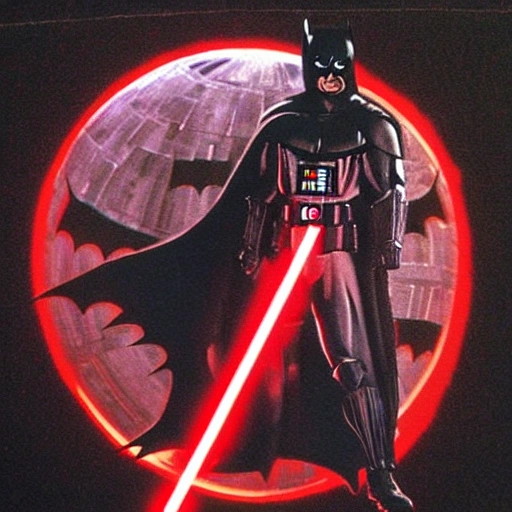 Batman Sith Lord with a  red light sword like star wars movie  stand in death star, 3D
