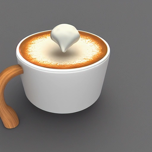 The milk froth in the cup is blown into a surprised face, 3D
