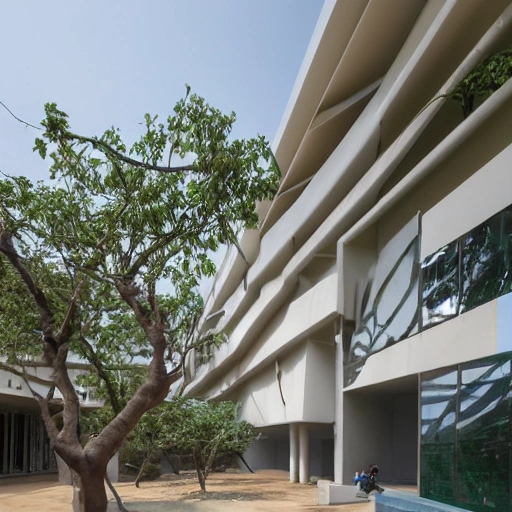 Bringing together creativity, technology and sustainability, the National Institute of Design in Hyderabad is a modern-day oasis for aspiring designers. Designed by world-renowned architect BV Doshi, this campus serves as a source of inspiration and a hub for innovation. Embracing the rich cultural heritage of Hyderabad while embracing cutting-edge design practices, the NID campus is a vibrant and dynamic space that fosters collaboration and growth. From textiles and product design to graphics and animation, students here are empowered to turn their artistic visions into tangible realities. Join us in this unique artistic journey and become a part of the design revolution that is shaping India's future.Zaha Hadid Architects thesis level design art and culture elements, 3D acadamic block hostel blocks oat landscape parking canteen sports complex interior view tree concept ,cluster form ,fuctional spaces ,design evolution Modern architecture has incorporated the idea of incorporating open spaces, like lawns, into the design of buildings. These spaces serve not only as a part of the landscape, but also as interactive spaces where people can gather informally, hold cultural programs, and engage in social functions. The lawns can have built-in features like platforms and seating areas that enhance the outdoor experience. The presence of ancient monuments and open-air amphitheatres, surrounded by densely planted trees, adds to the aesthetic appeal and creates a unique atmosphere. Overall, lawns have become an integral part of modern architectural design, and their importance as a design criteria is being recognized and emphasized.
Modern technology in architecture has enabled designers to address climate-specific challenges, such as the hot and dry climate in Ahmedabad. The design of the campus takes into account the climate and maximizes the use of natural light and ventilation to create comfortable and energy-efficient spaces. Courtyards are designed to remain in the shadow for most part of the day and sliding panels are installed to allow inflow of light into the workshops. Pockets of vegetation are incorporated into the design to provide shade and blend with the structure both inside and outside the building. The use of heat-resistant glass in metal frames for the workshops and rosewood frames for the studios helps to mitigate heat gain. The building is designed to capture wind from the riverside and cool the interiors through adjustable glazing and features like water bodies with jallis to filter cooled air. Overall, modern technology has enabled architects to create sustainable and comfortable buildings that respond to the local climate and environment.


