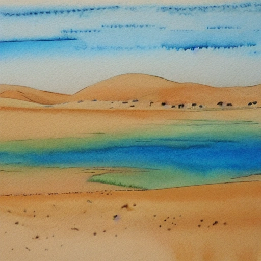 a huge sand desert a water river watercolor by arti chauhan trending on artstation