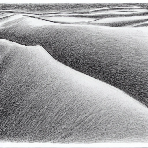 a huge sand desert a water river, Pencil Sketch