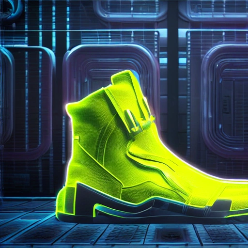 Sneaker boots, futuristic Sci-fi, organic design, neon, black and gold color, unreal engine, 3D