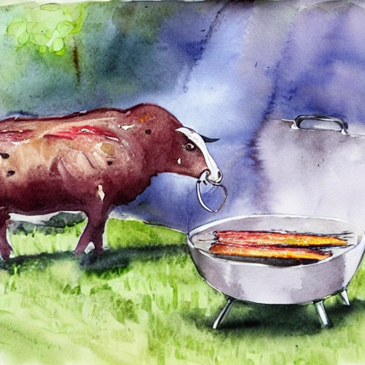 , Water Color,BBQ,mutton，fire