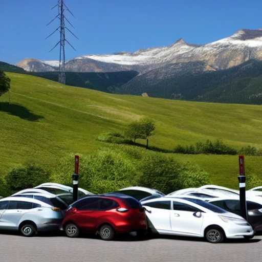 charging many electric vehicles in beautiful landscape