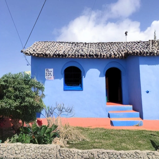 Casa en llamas con un dragón azul volando por encima 